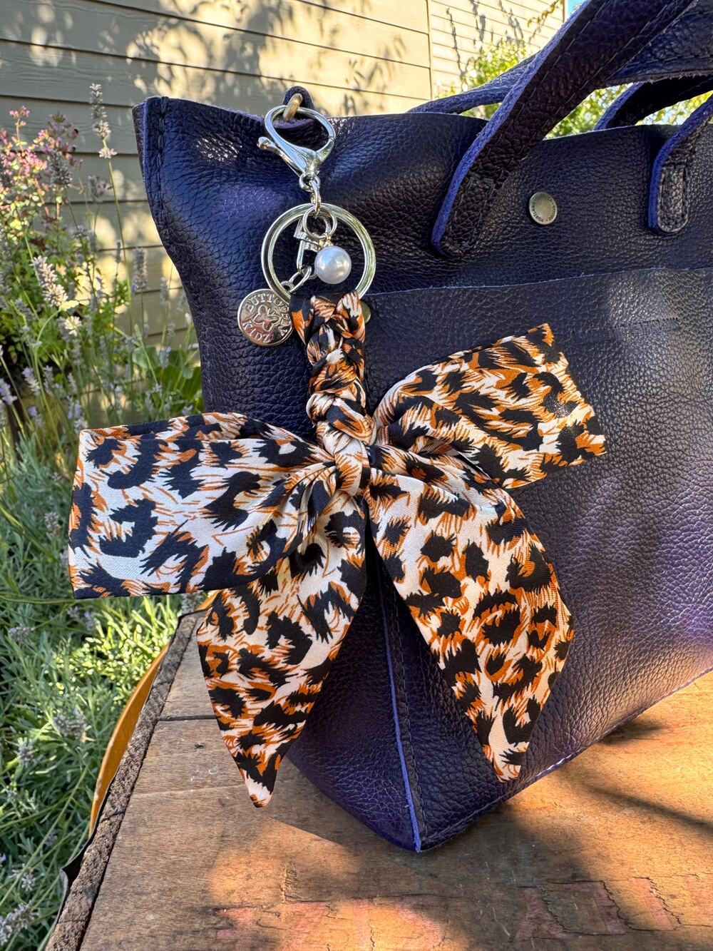 Fabric Satin Animal Print Bow Bag Charm Neutral Leopard Print Purse Charm